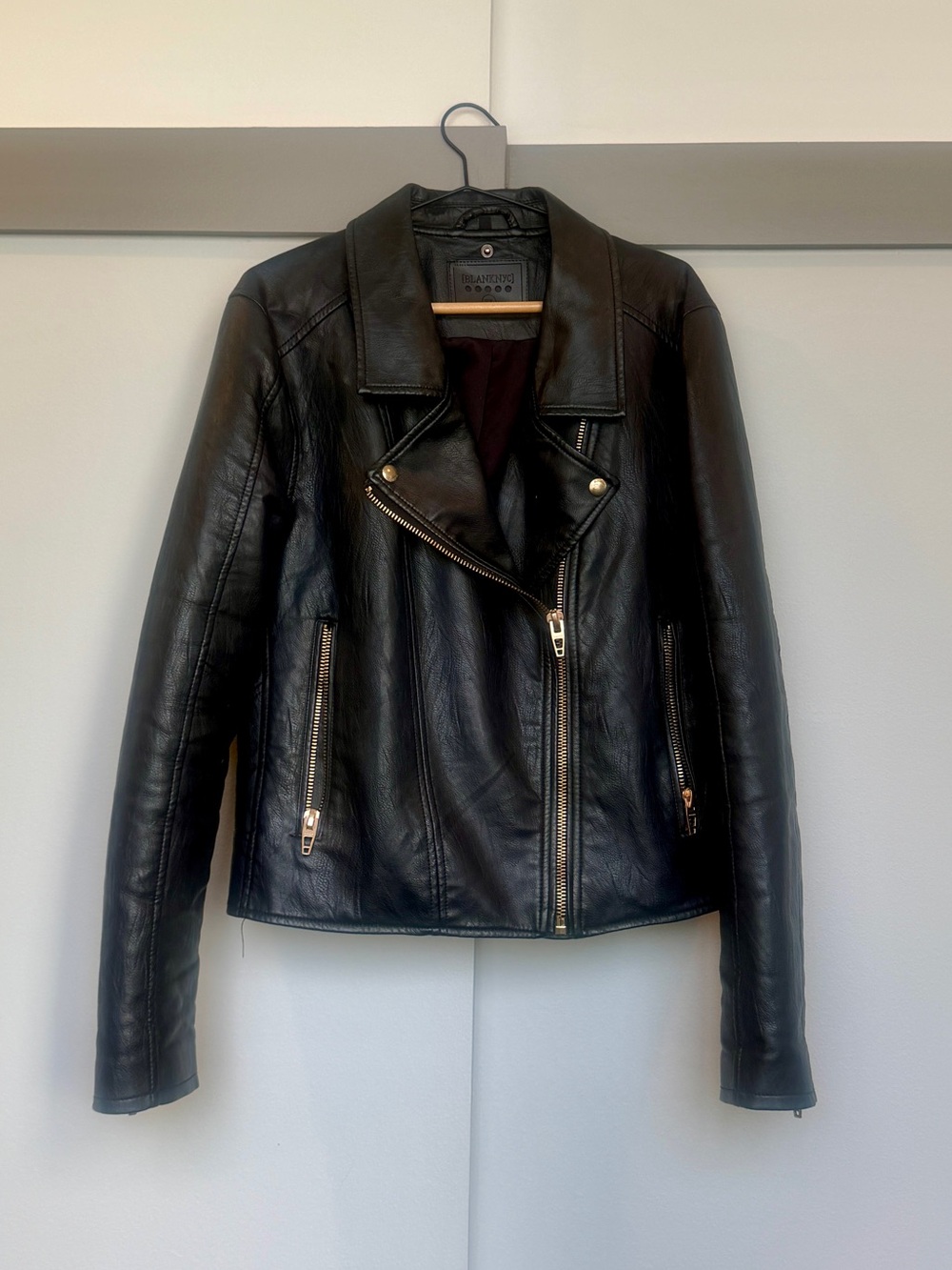 BLANKNYC Black Moto Jacket Gold Zip Faux Leather Biker Jacket XL